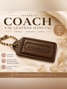 Coach Brown Leather Hang Tag • Dark Brown • Gold Ball Chain
